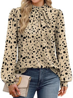 Fall Outfits for Women 2026 Long Sleeve Blouses Work Business Casual Tops School Outfits for Teachers Womens Early Fall Fashion Clothing 2026 Trendy T Shirts Ladies Tops Taupe Black Dots M (03 - Taupe Black Dots / Medium)