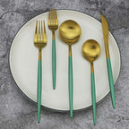 20-Piece 18/10 Stainless Steel Flatware Silverware, Luxury Dinnerware Set Travel Cutlery Tableware Include Knife Fork Spoon Service for 4, Dishwasher Safe (Green Handle Matte Gold) (Service for 4 / Green Handle Gold)