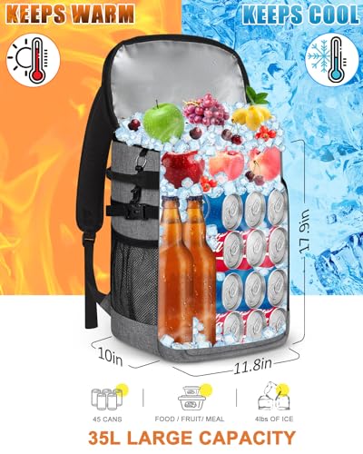 Cooler Backpack Insulated Leak Proof for Women Men Soft Cooler Bag (45 Cans / Grey)