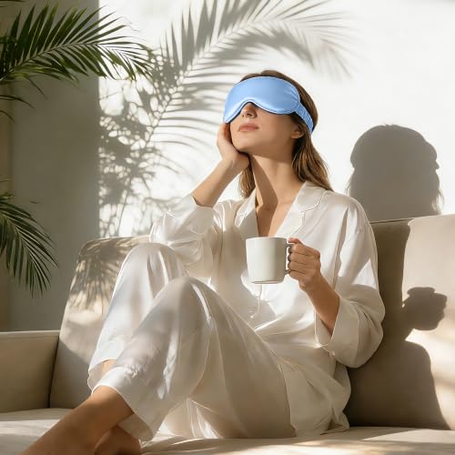 Adjustable 100% 22 Momme Mulberry Silk Sleep Mask (Sky Blue / 1 Count (Pack of 1))