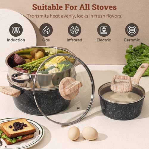 Pots and Pans Set Non Stick (Black / 17 Pieces)