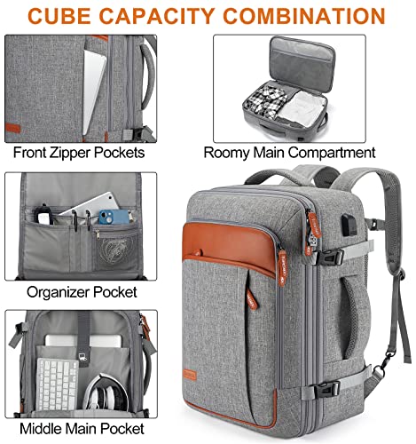 22" Expandable Carry On Travel Backpack With 4 Packing Cubes (Grey / 22 inches)