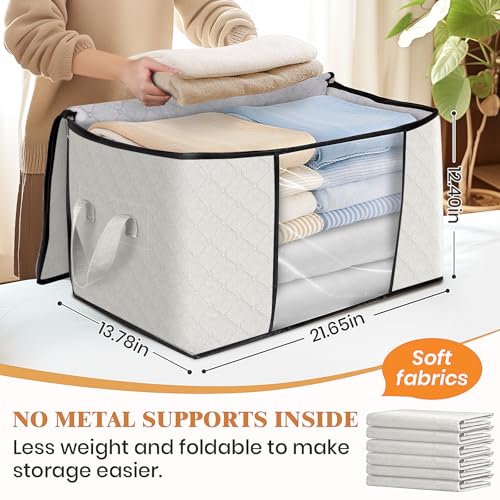 8 Pack Storage Bags for Clothes Blanket Storage Bins with Lids (8 Pack-60l / Ivory)