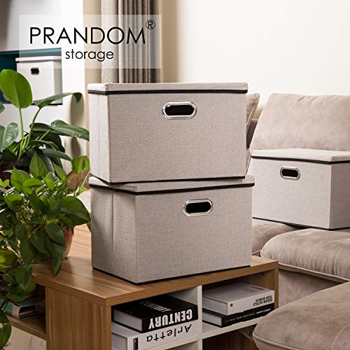 Large Foldable Storage Bins with Lids [3 (Light Grey / L(3-Pack))