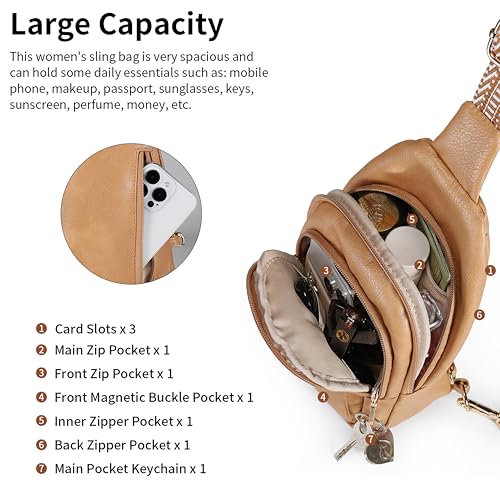 Crossbody Bags for Women Anti Theft Vegan Leather Sling Bag RFID Blocking Chest Bag for Travel (Light Brown-02)