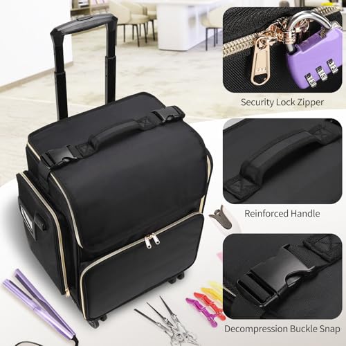 Hairstylist Traveling Case with 4 Clear Travel Makeup Bags Set (Black-with 4 Clear Bags / XL)