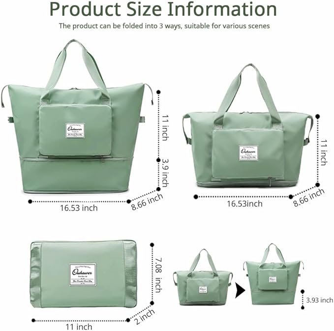 Large Capacity Foldable Travel Bag Expandable Portable Carry on Bag Dry&Wet - Image 2
