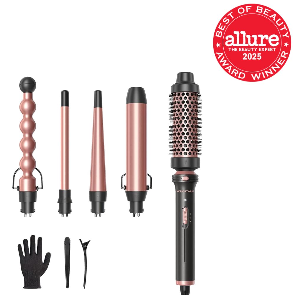 5 in 1 Curling Wand Set with Thermal Brush & 0.5" (Classic Rose Gold)