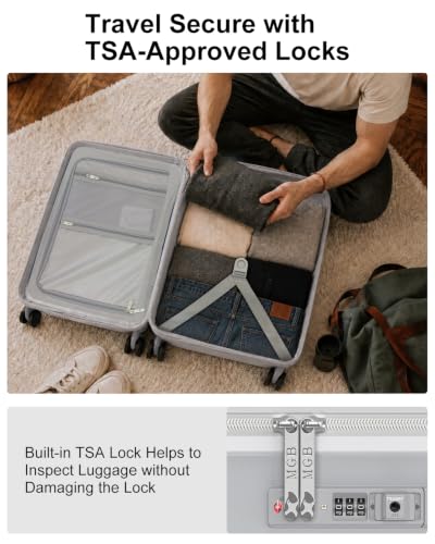 Carry on Luggage Airline Approved (Silver Grey-Expandable / Front Pocket)