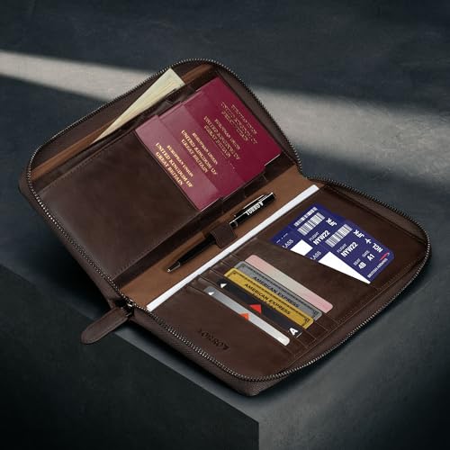 Premium Leather Family Travel Wallet (Dark Brown)