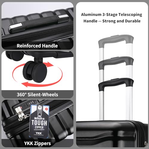 3 Piece Hardshell Travel Luggage Set (20in/24in/28in (3-Piece Set) / Black)