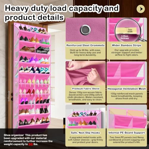 20 Pocket Hanging Shoe Organizer for Door (Pink)