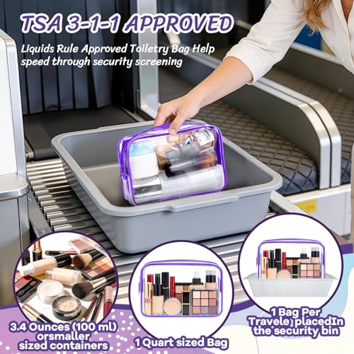 12PCS Clear Makeup Bag Transparent PVC Makeup Bag Waterproof Plastic Zipper Pouches Travel Toiletry Organizer Cosmetic Storage Case for Women Traveling Bathroom (Medium / Purple)