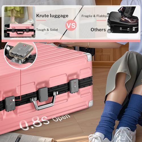 Zipperless Luggage with Spinner Wheels 100% PC Hardside 24in Suitcase (Pink / Medium (24 Inch))