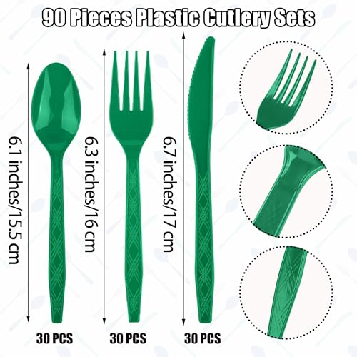 90 Pieces Dark Green Plastic Cutlery Set (Dark Green)