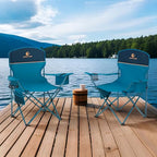 2 Pack Folding Camping Chair with Cooler Bag & Lumbar Support (Blue)