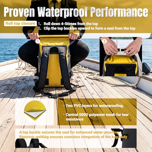20L Waterproof Dry Bag Boating Backpack for Travel Hiking Camping Kayaking Hiking Swimming Floating Submersible Dry Bag bright yellow (20L / bright yellow)