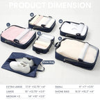 6 Set Ultralight Compression Packing Cubes Packing Organizer for Travel Accessories Luggage Suitcase Backpack (Navy70D / Mesh Pattern)