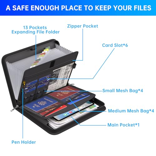 Accordion File Organizer (Black / 14.2" x 10.4" x 2")