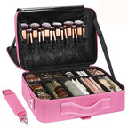 Makeup Case Large Makeup Bag Professional Train Case Travel Cosmetic Organizer Brush Holder Waterproof Makeup Artist Storage Box (Large / Rose Pink)