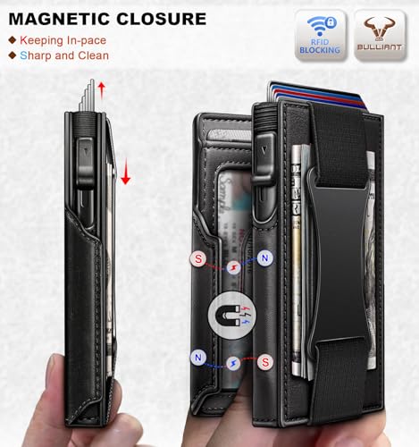 Men Slim Leather Wallet Metal Case Money Clip (Black2717)