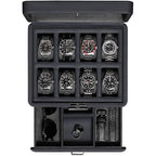 8 Slot Leather Watch Box with Valet Drawer (8 Slot - Carbon)