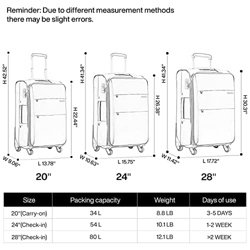 20/24/28 Inch 3 Piece Luggage Set with Spinner Wheels Expandable Luggage Large Suitcases with Wheels Softside Checked Luggage Rolling Suitcase with Lock Lightweight Travel Luggage.(Dark Gray) (Dark Gray / 3-Piece Set (20-Inch, 24-Inch, 28-Inch))