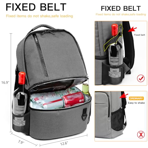 Dual Compartment Cooler Backpack Insulated 16Cans Lunch Box Backpack (8901-gray / 16 Cans)