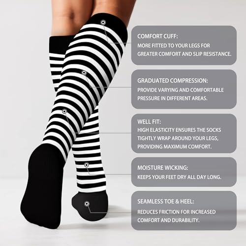 Cotton Compression Socks for Women&Men 20 (2 Pairs-polkadots&striped / Small-Medium)