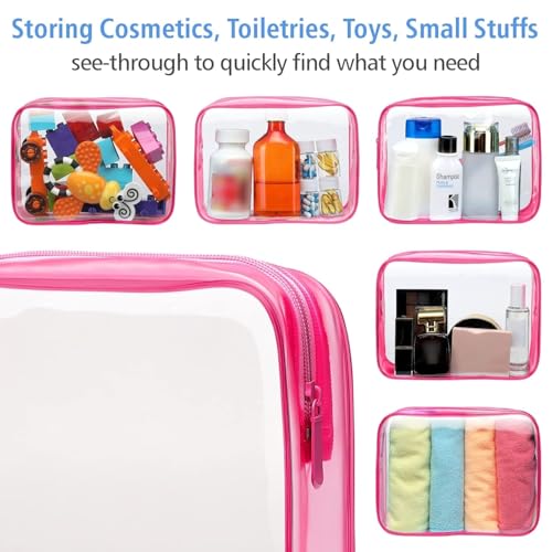 Clear Makeup Bag for Travel (Y- Matte Rose Red / Medium Set)
