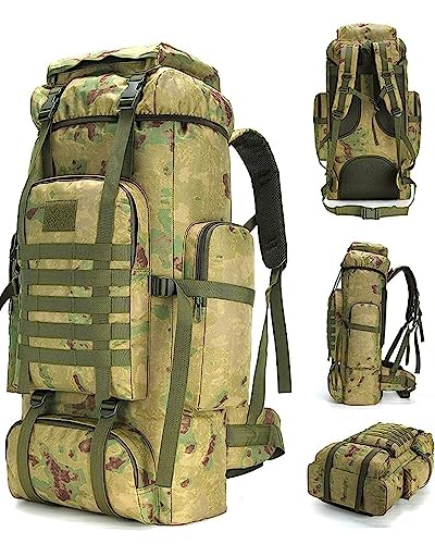 70L Camping Hiking Military Tactical Backpack Outdoor Water (Ruin Green)