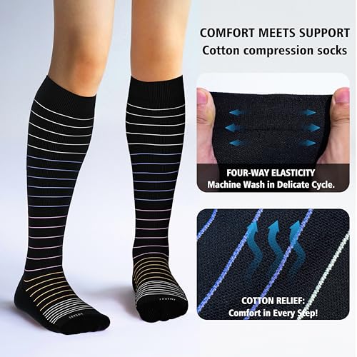 Cotton Compression Socks for Women&Men 20 (2 Pairs-striped / Small-Medium)