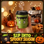 100 Sets 8 oz Halloween Disposable Coffee Cups with Lid and Sleeve (Monster)