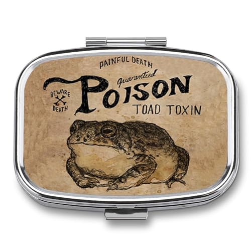 Metal 2 Compartment Pill Organizer Travel Friendly Portable Compact Pill Box Cute Pill Case to Hold Vitamins (Poison Frog)