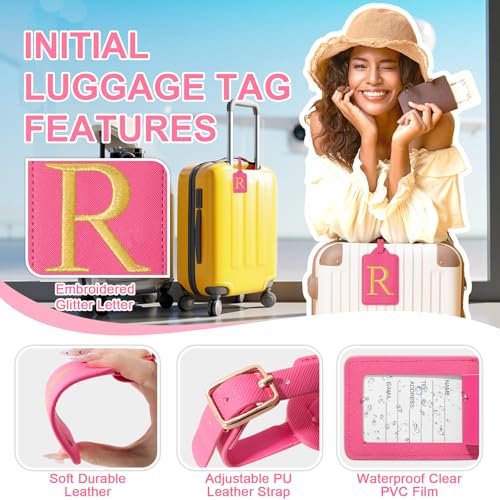 Personalized Initial Luggage Tags (Rose Leather,glod Letter / R)