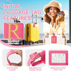 Personalized Initial Luggage Tags (Rose Leather,glod Letter / R)