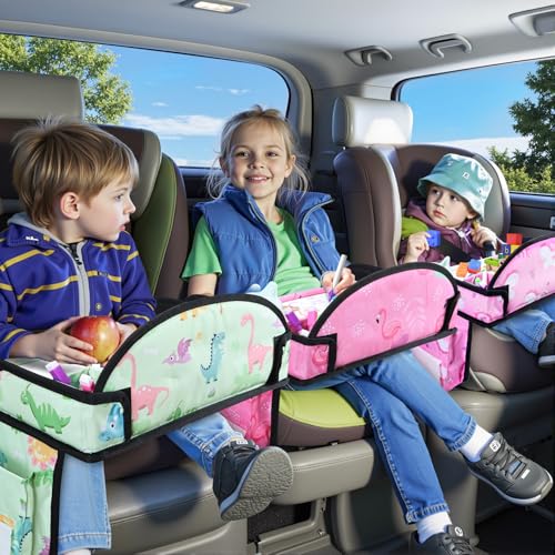Kids Travel Tray for Toddler Car Seat (2Pink/Green-3PCS)