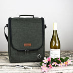 Insulated Wine 3 Bottle Carriers Tote Travel Cooler Gift Bag For Airplane Liquor With Padded Shoulder Strap (3-bottle / 3-Green)