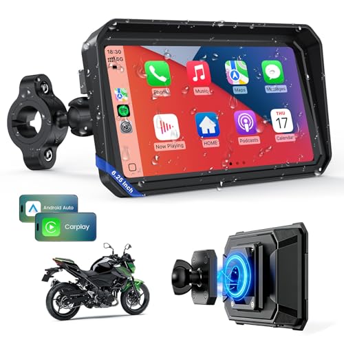 6.25 Inch Wireless Motorcycle Carplay GPS Navigation System with Apple Carplay and Android Auto Portable Screen with Dual Bluetooth (6.25 Inch+Magnetic Mount)