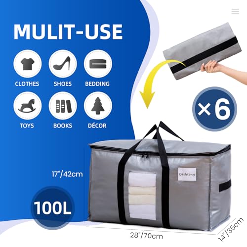 6 Pack Silver Extra Large Moving Bags (Silver / 6 Large)