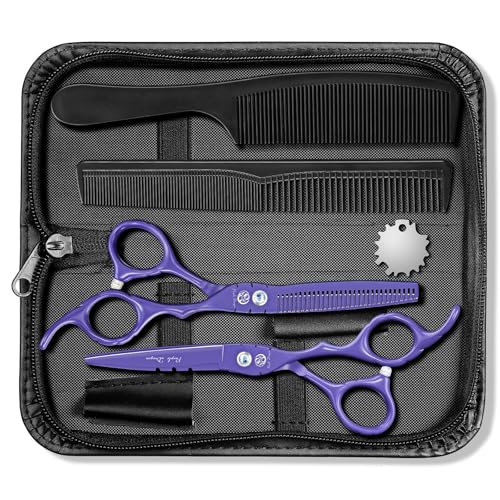 5.5 in Hair Cutting Shears Kit with Bag for Barbers (5.5 Inch / Purple)