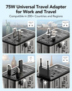 75W 5 Port Universal Travel Adapter (Grey)