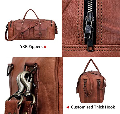 Leather Duffle Bag for Men Luggage Handmade Travel Bag Carry On Luggage Weekender Bags Overnight Gym Sports Cabin Holdall Bag For Airplanes Men And Women (30 inch)