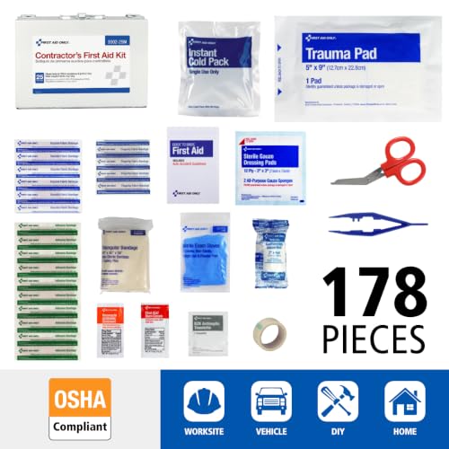 9302-25M 25-Person Contractor's First Aid Kit for Home Renovation, Job Sites, and Construction Vehicles, 178 Pieces, White (Kit)