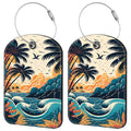 2 Pack Cute Luggage Tag for Suitcases Summer Beach Leather Luggage Tags with Stainless Steel Loop Privacy Flap Name Tags (Summer Beach)