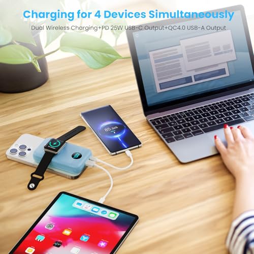 Magnetic Portable Charger with Apple (Sky Blue)