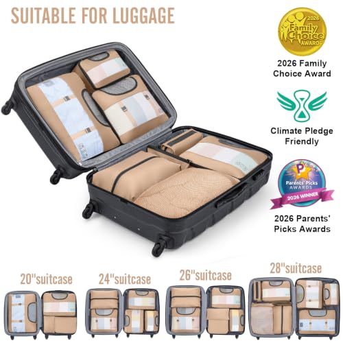 8 Set Packing Cubes for Travel Essentials (16 Gold)