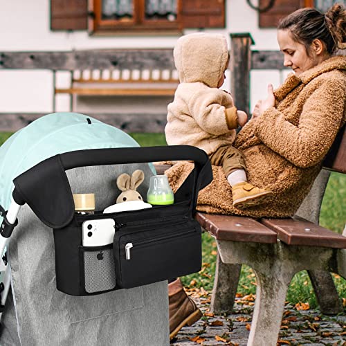 Universal Stroller Organizer with Insulated Cup Holder (All Black)