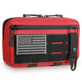 Tactical Molle Admin Pouch Utility Laser Cut EDC Tool Pouch Bag Horizontal Modular Pouches Include US Flag Patch and Keychain (Red A)