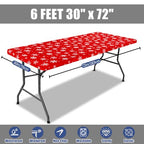 2 Pack Rectangle Spandex 6FT Elastic Fitted Christmas Tablecloth (White & Red / 72" x 30" (Rectangular))